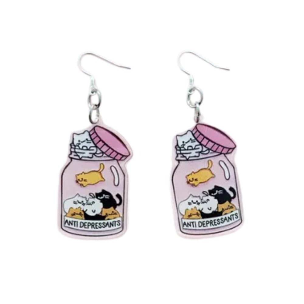 My Anti-Depressants are Cats Earrings - Picture 2 of 2